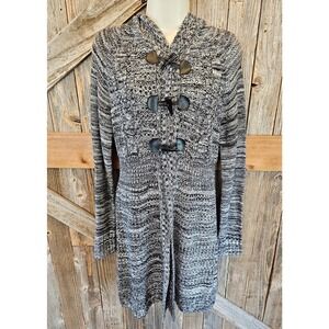 Cato winter large long sleeve hooded cardigan full length EUC grey black